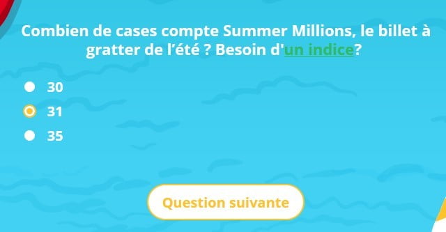 question du concours pour gagner un billet à gratter Summer Millions