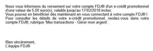 réception des e-crédits FDJ