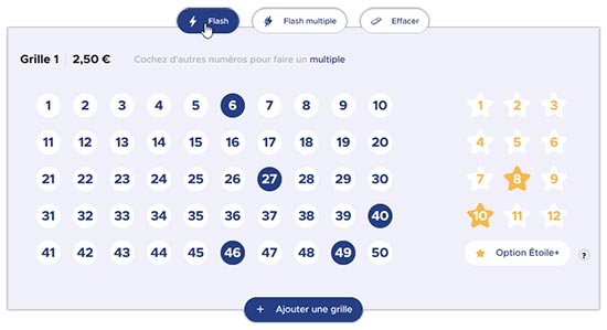 Choisir les numéros pour le Méga Jackpot EuroMillions My Million