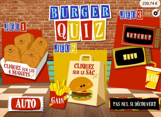 ticket de jeu Burger Quiz