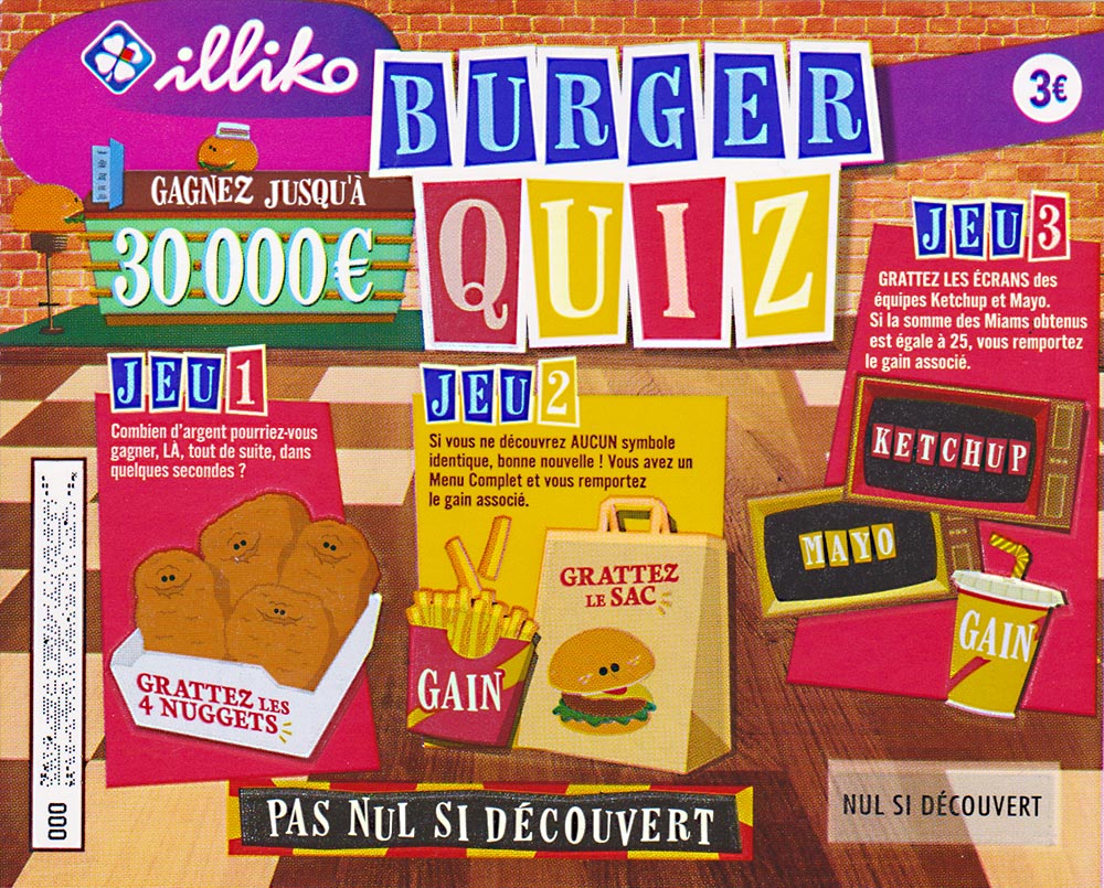 Ticket à gratter Burger Quiz 30 000 € c'est pas gagné