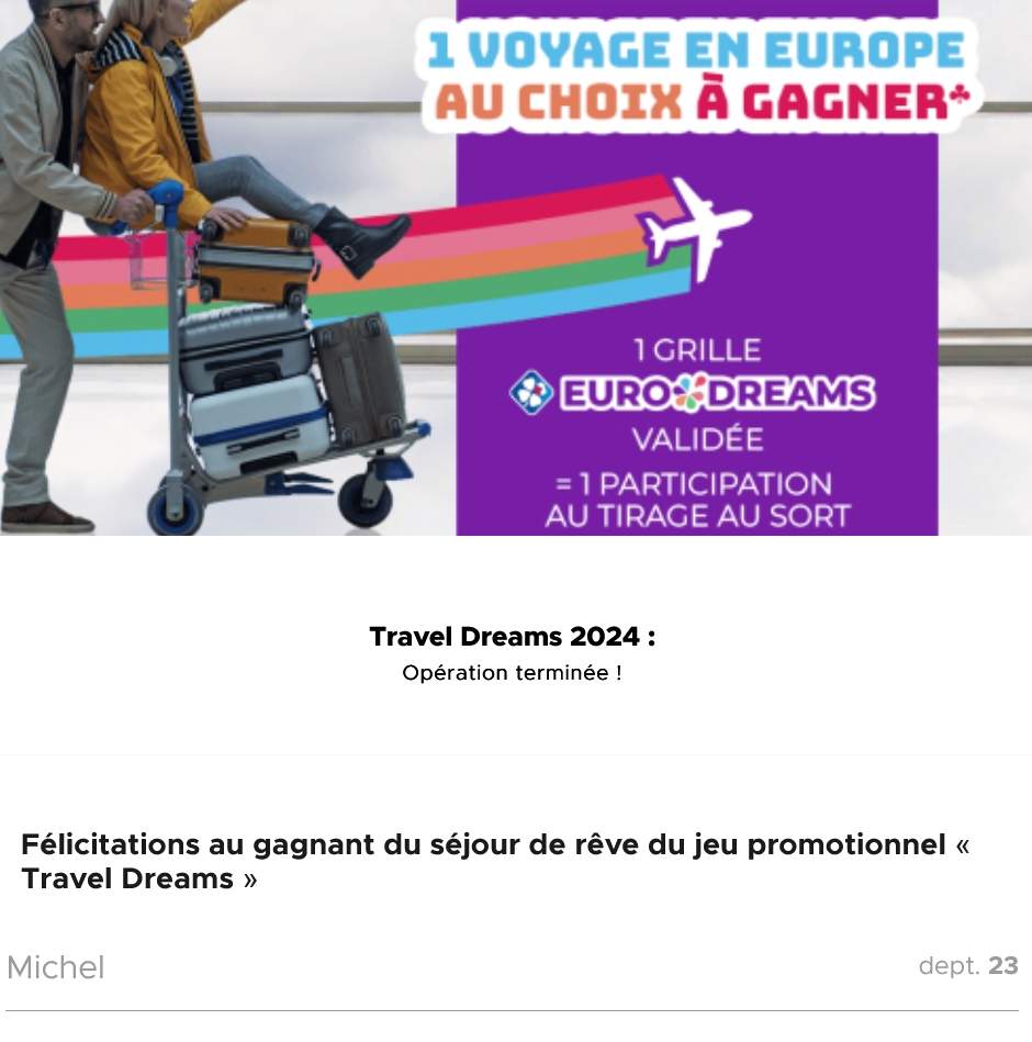 le gagnant du jeu concours Travel Dreams