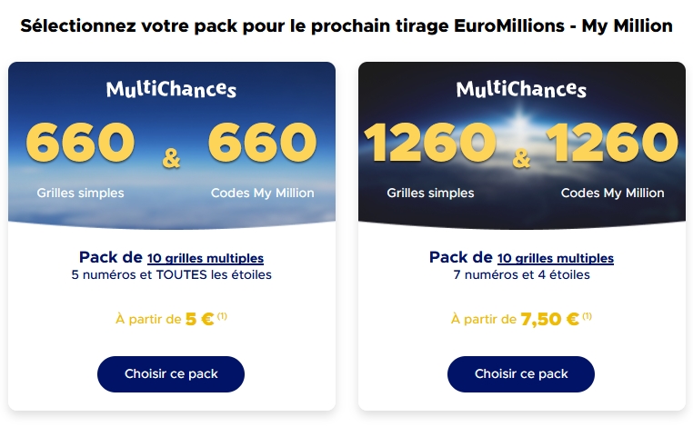 Sélectionner son pack MultiChances EuroMillions