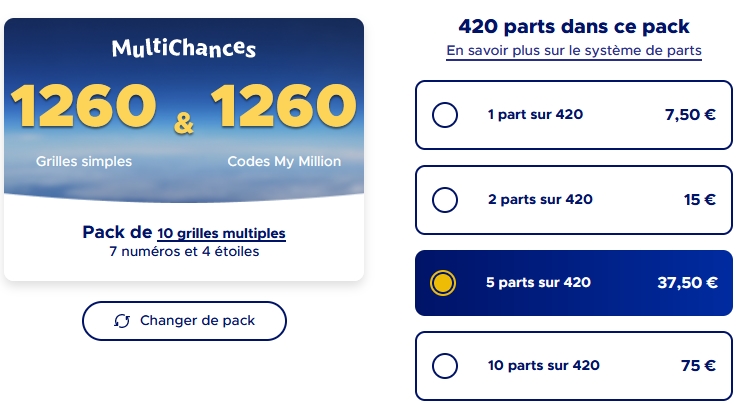 pack MultiChances 1260 grilles simples et 1260 codes My Million